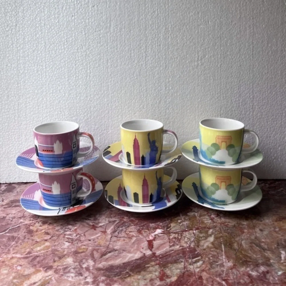 Studio Nova Around the World Cups with Saucers Set of 6 Espresso Coffee 4 oz
